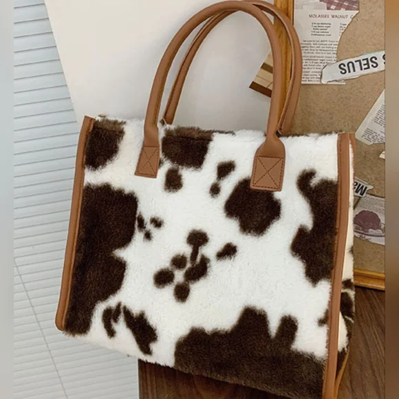 Brown Cow Print Tote Bag - Picture 3 of 12
